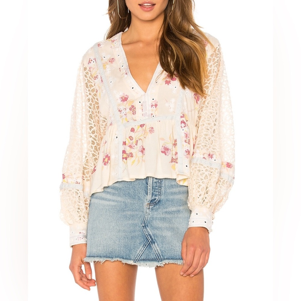 Free People Boogie All Night Printed Blouse EUC
